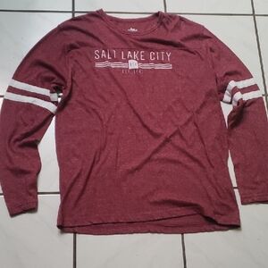 Vintage like new "Rag Wear" maroon long-sleeve Crewneck Tee, white stripe detail